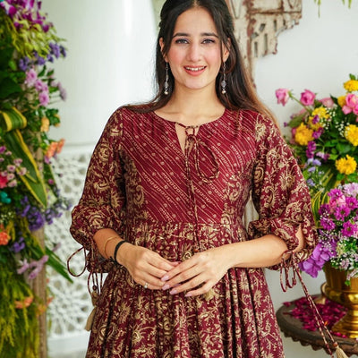 Maroon Majesty Muslin Dress
