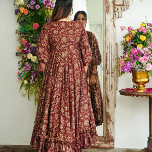 Maroon Majesty Muslin Dress
