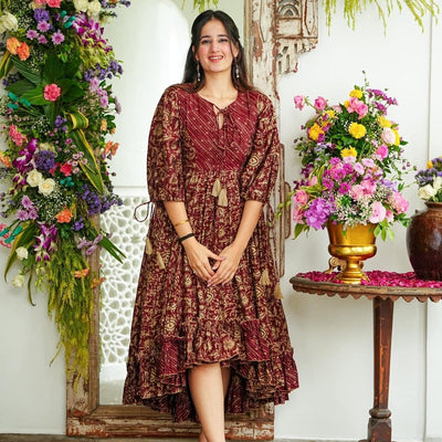 Maroon Majesty Muslin Dress