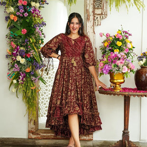 Maroon Majesty Muslin Dress