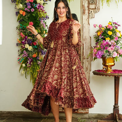 Maroon Majesty Muslin Dress