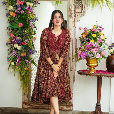 Maroon Majesty Muslin Dress