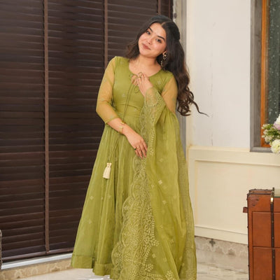 Mochi green organza suit set