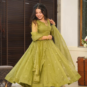 Mochi green organza suit set