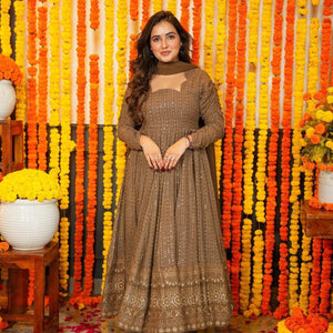 Mudstone georgette embroidered suit set