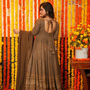 Mudstone georgette embroidered suit set