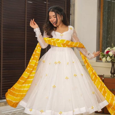 Kasturi white organza suit set