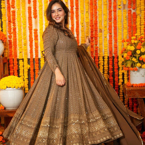 Mudstone georgette embroidered suit set