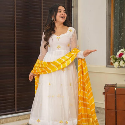 Kasturi white organza suit set