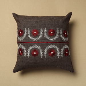 Brown - Hand Embroidery Plain Cotton Cushion Cover (16 x 16 in)