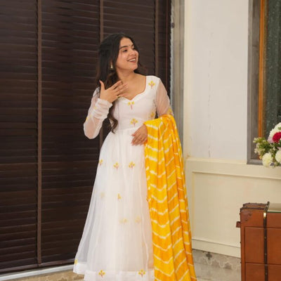 Kasturi white organza suit set