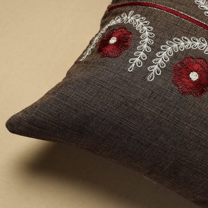 Brown - Hand Embroidery Plain Cotton Cushion Cover (16 x 16 in)