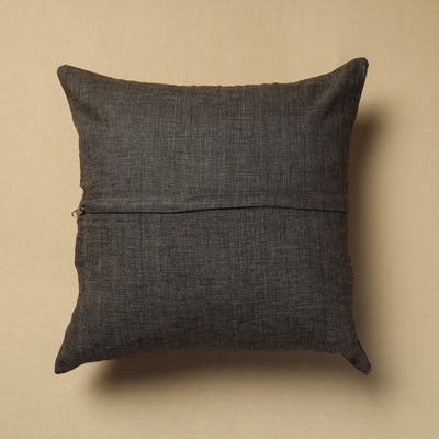 Brown - Hand Embroidery Plain Cotton Cushion Cover (16 x 16 in)