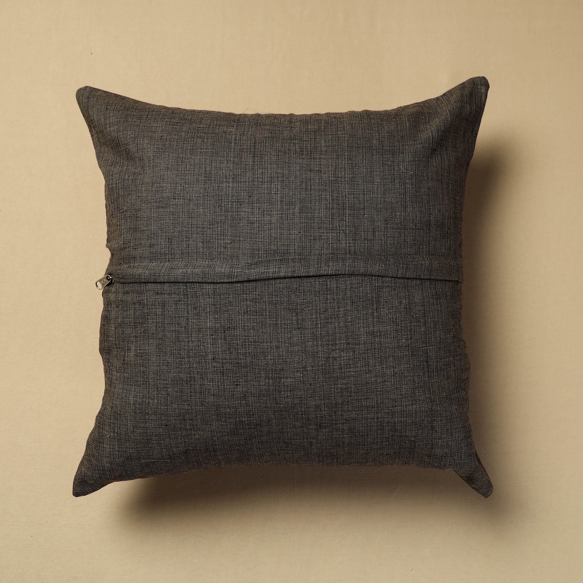 Brown - Hand Embroidery Plain Cotton Cushion Cover (16 x 16 in)