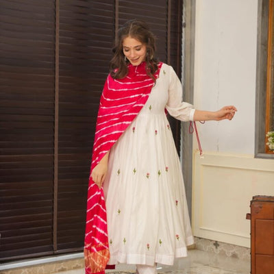 Zahra white chanderi suit set