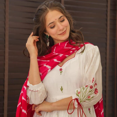 Zahra white chanderi suit set