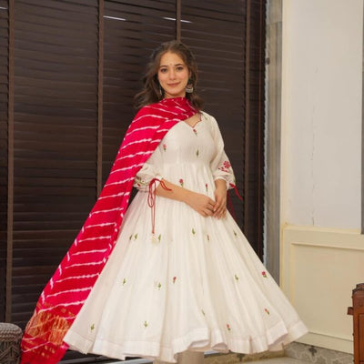 Zahra white chanderi suit set