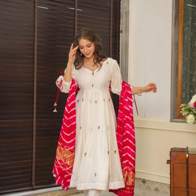 Zahra white chanderi suit set