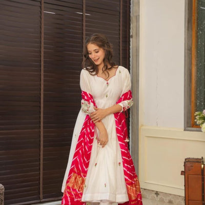 Zahra white chanderi suit set