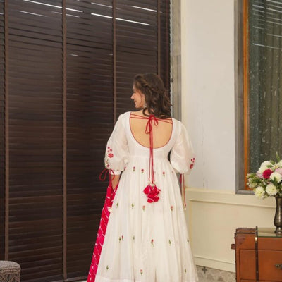 Zahra white chanderi suit set