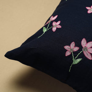 Black - Hand Embroidery Plain Cotton Cushion Cover (16 x 16 in)