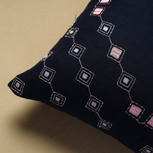 Black - Hand Embroidery Plain Cotton Cushion Cover (16 x 16 in)
