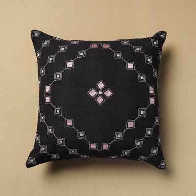 Black - Hand Embroidery Plain Cotton Cushion Cover (16 x 16 in)