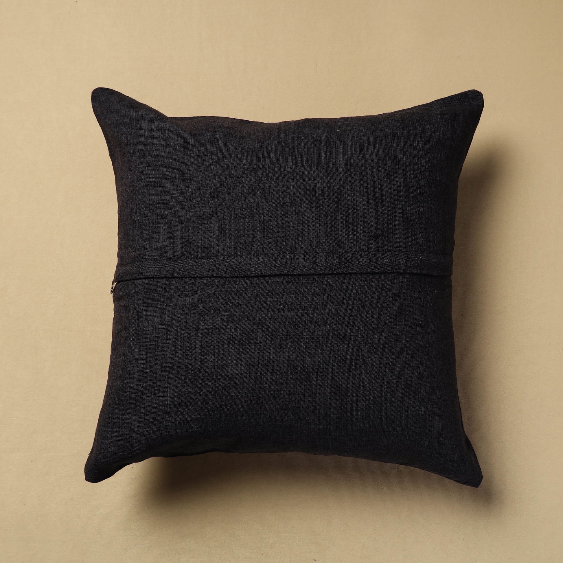 Black - Hand Embroidery Plain Cotton Cushion Cover (16 x 16 in)