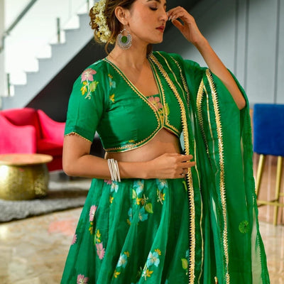Aisha green organza lehenga choli set