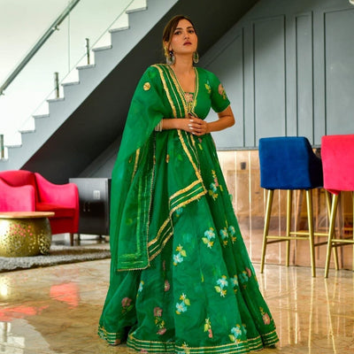 Aisha green organza lehenga choli set