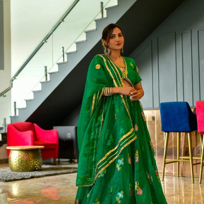 Aisha green organza lehenga choli set