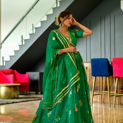 Aisha green organza lehenga choli set