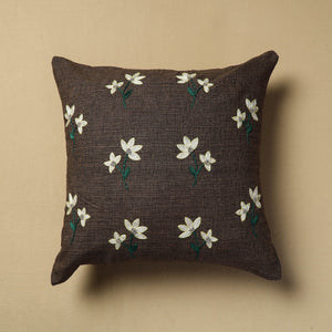 Brown - Hand Embroidery Plain Cotton Cushion Cover (16 x 16 in)