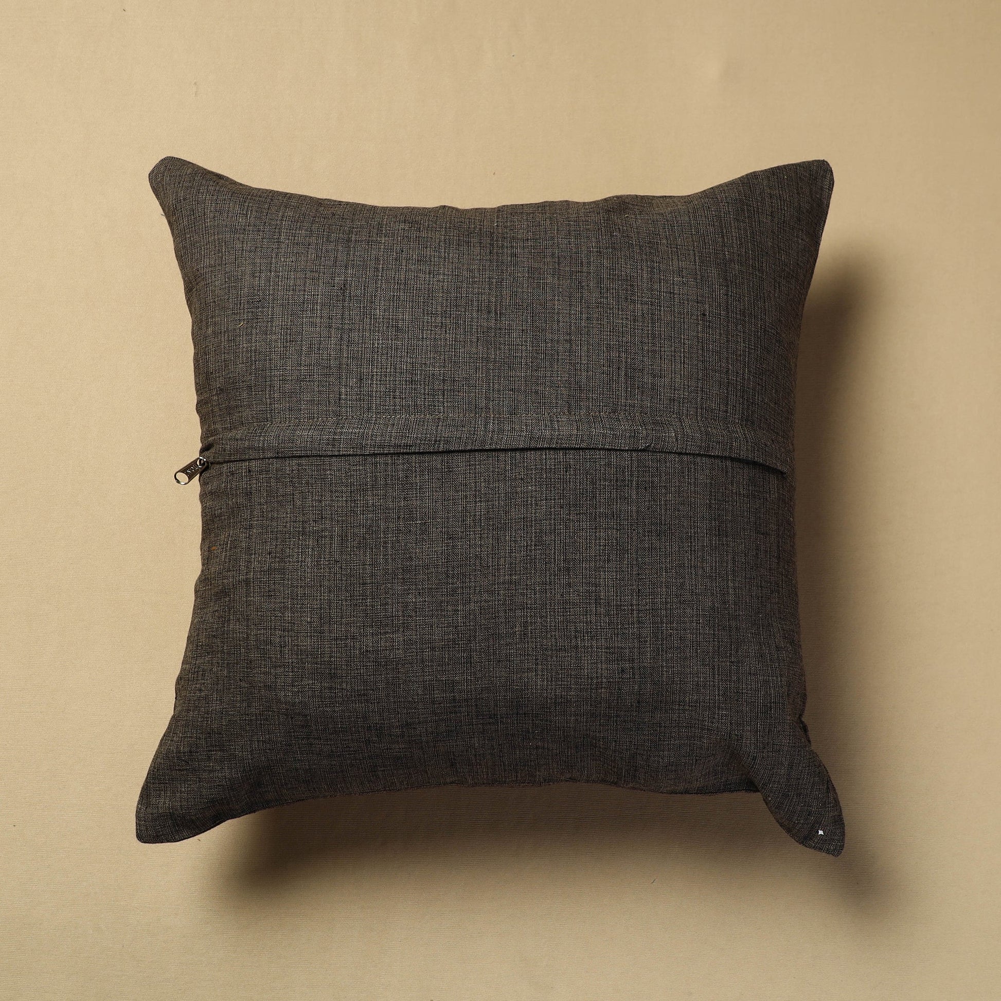 Brown - Hand Embroidery Plain Cotton Cushion Cover (16 x 16 in)