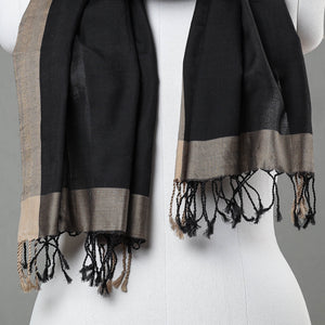 Black - Traditional Maheshwari Cotton Handloom Stole with Tassels