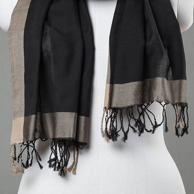 Black - Traditional Maheshwari Cotton Handloom Stole with Tassels