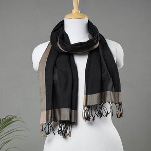 Black - Traditional Maheshwari Cotton Handloom Stole with Tassels