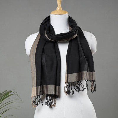 Black - Traditional Maheshwari Cotton Handloom Stole with Tassels
