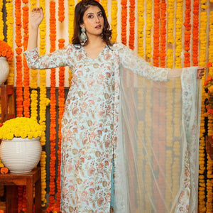 Pristine embroidered georgette straight fit