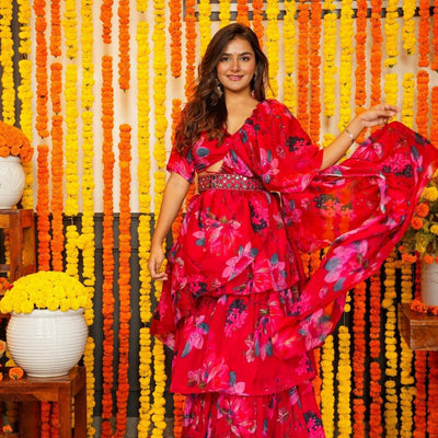 Azure chinon stylish saree