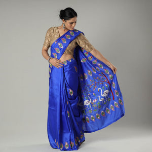 Blue - Bengal Kantha Embroidery Banarasi Silk Handloom Saree