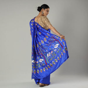 Blue - Bengal Kantha Embroidery Banarasi Silk Handloom Saree