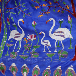Blue - Bengal Kantha Embroidery Banarasi Silk Handloom Saree