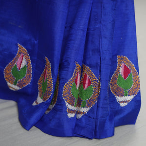 Blue - Bengal Kantha Embroidery Banarasi Silk Handloom Saree