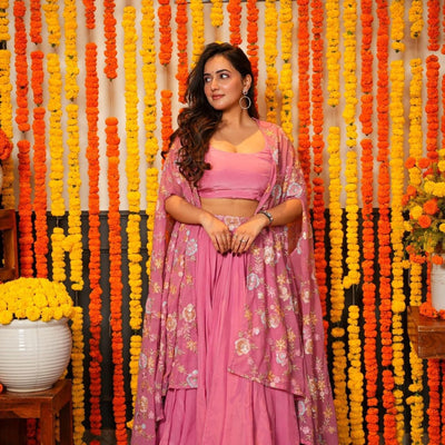 Gautami pink croptop-shrug set