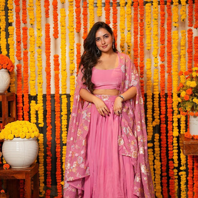 Gautami pink croptop-shrug set
