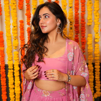 Gautami pink croptop-shrug set
