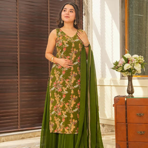 sakhi green heavy embroidered set