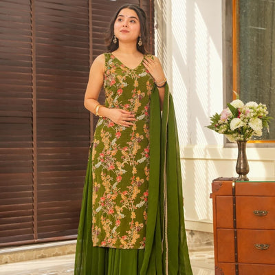sakhi green heavy embroidered set