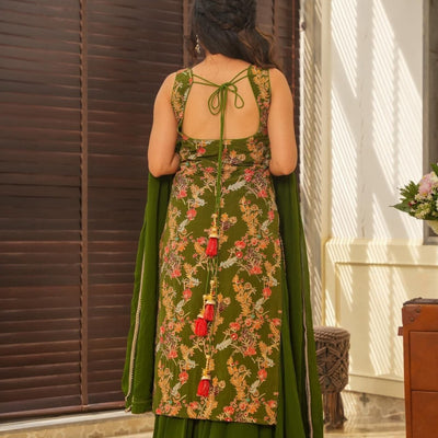 sakhi green heavy embroidered set